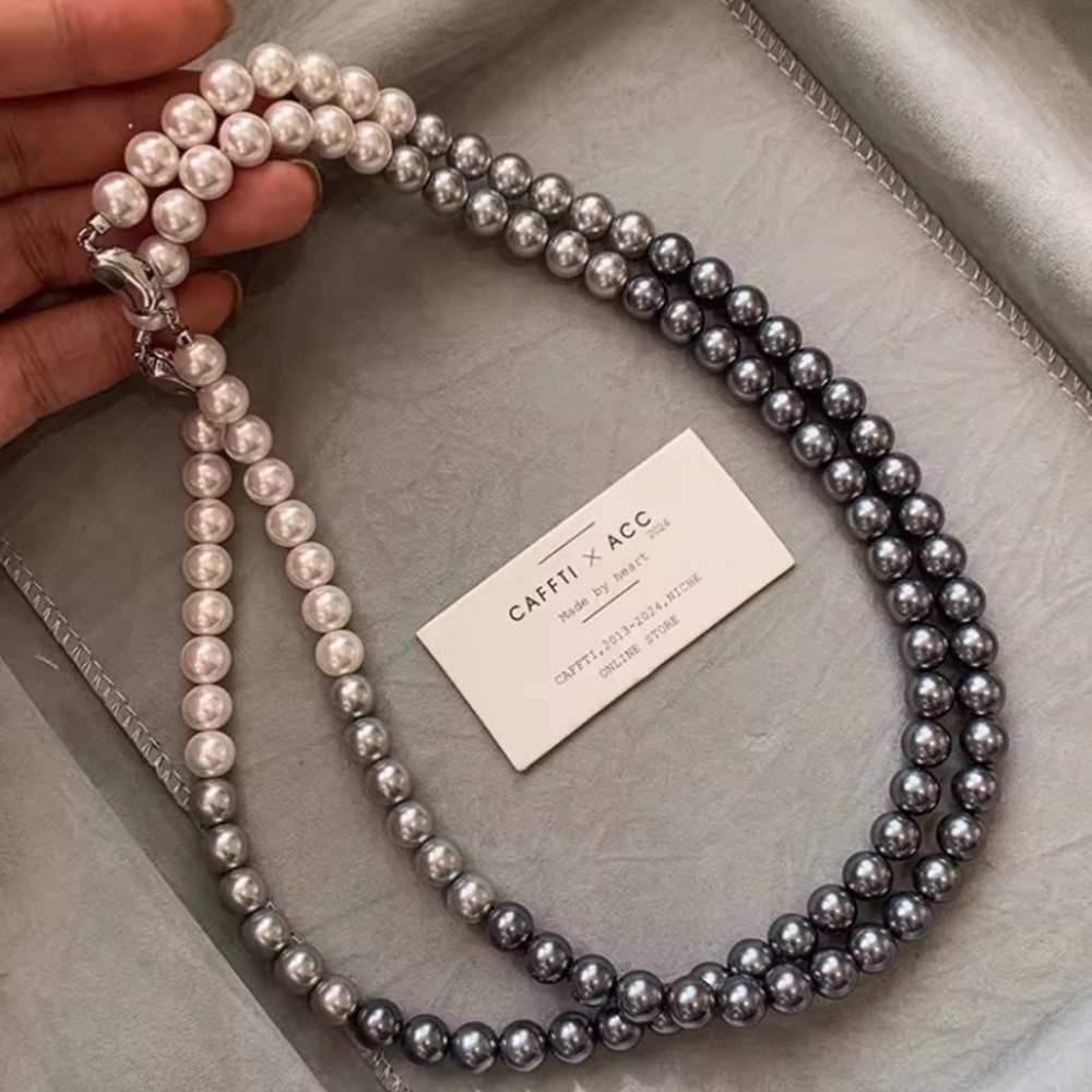 6/8mm Natural Tahiti Craduated One Strand Necklace 925 Silver Clasp